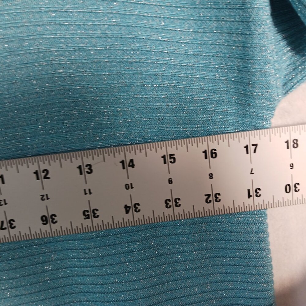 Chico's, Turquoise Blue, Sparkle, Ribbed Knit Top with 3/4 Sleeves, Size Small - Picture 9 of 12